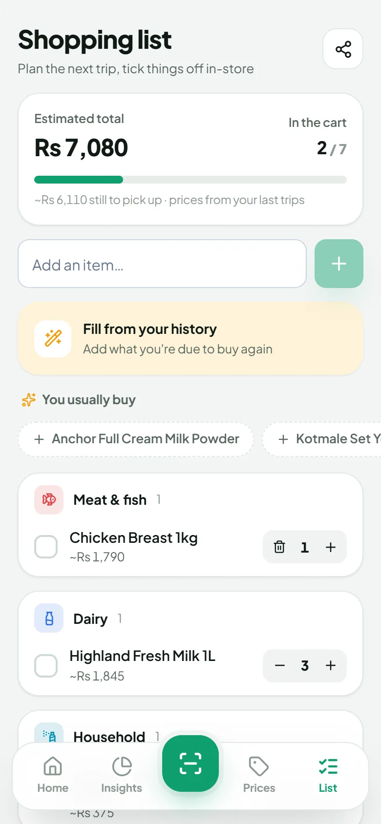 Smart shopping list